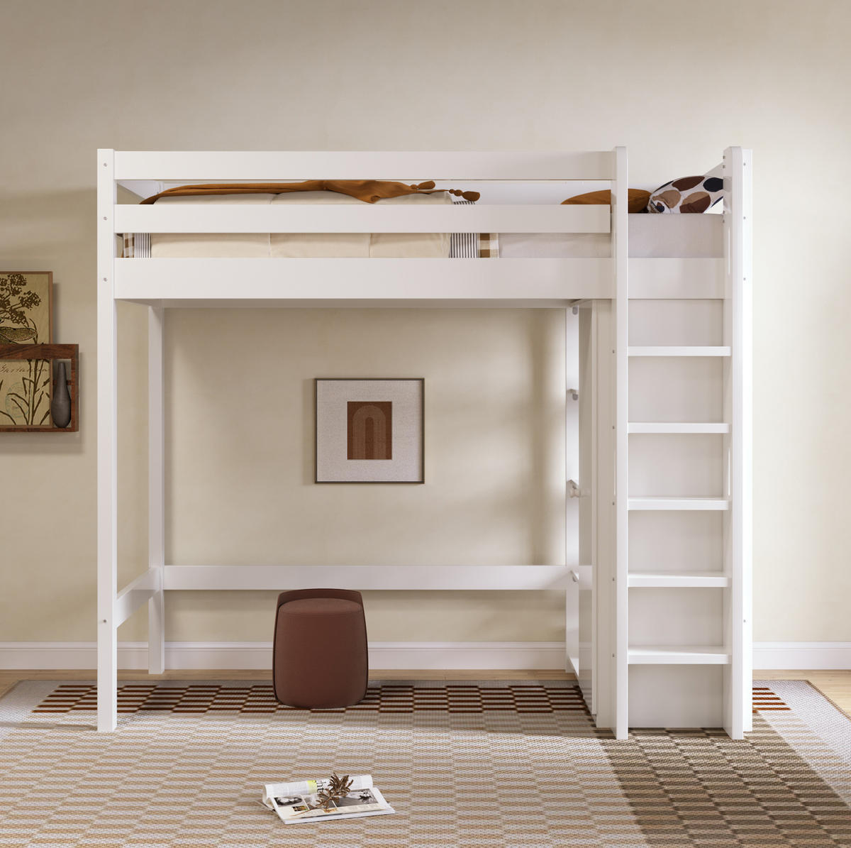 HOCHBETT 90/200 cm mit Kleiderschrank, 6 Regalen und flexibler Montage aus Massivholz und Spanplatte, Weiß - Weiß, Holzwerkstoff - Redom