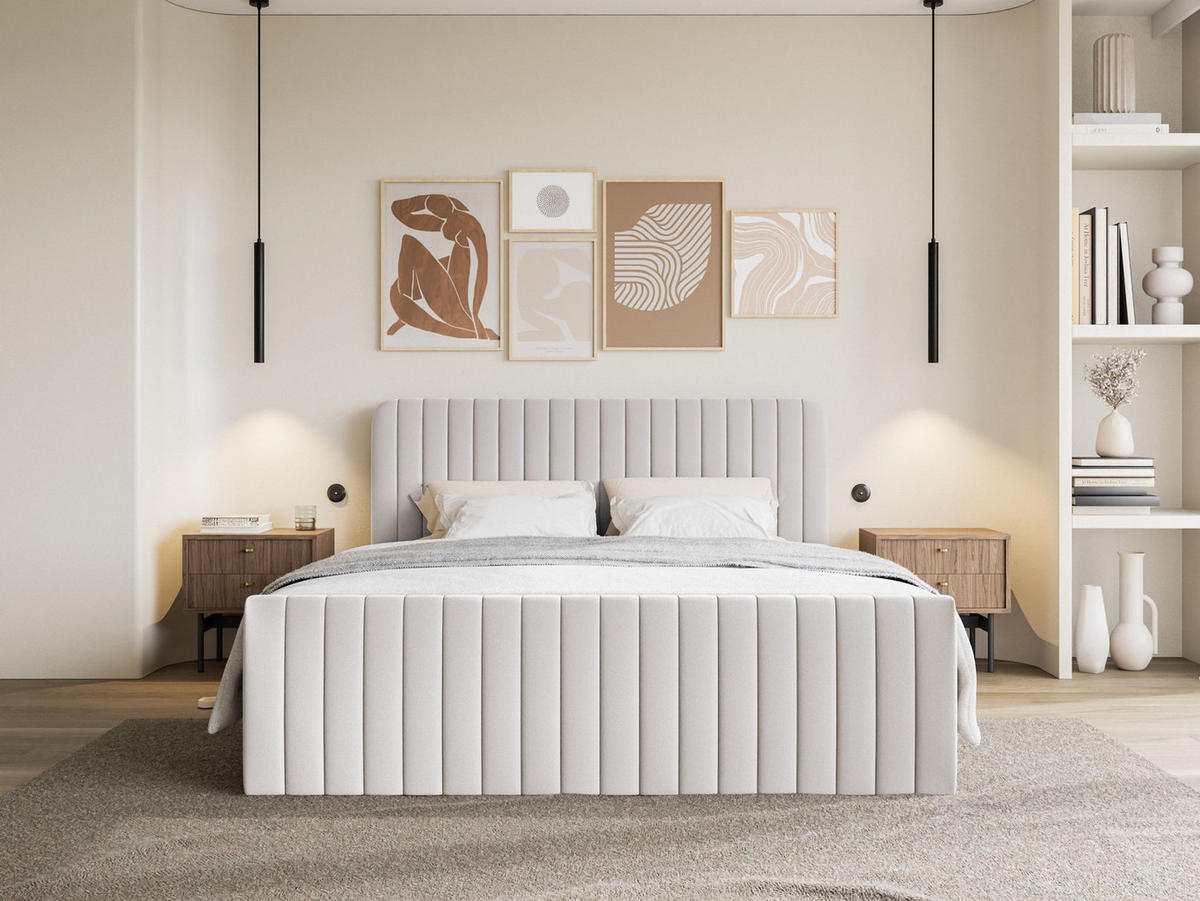 BOXBETT Saliano mit Topper und Chenille-Bezug Hellgrau, 140x200 cm - Hellgrau, Kunststoff/Textil (140/200cm) - Selsey