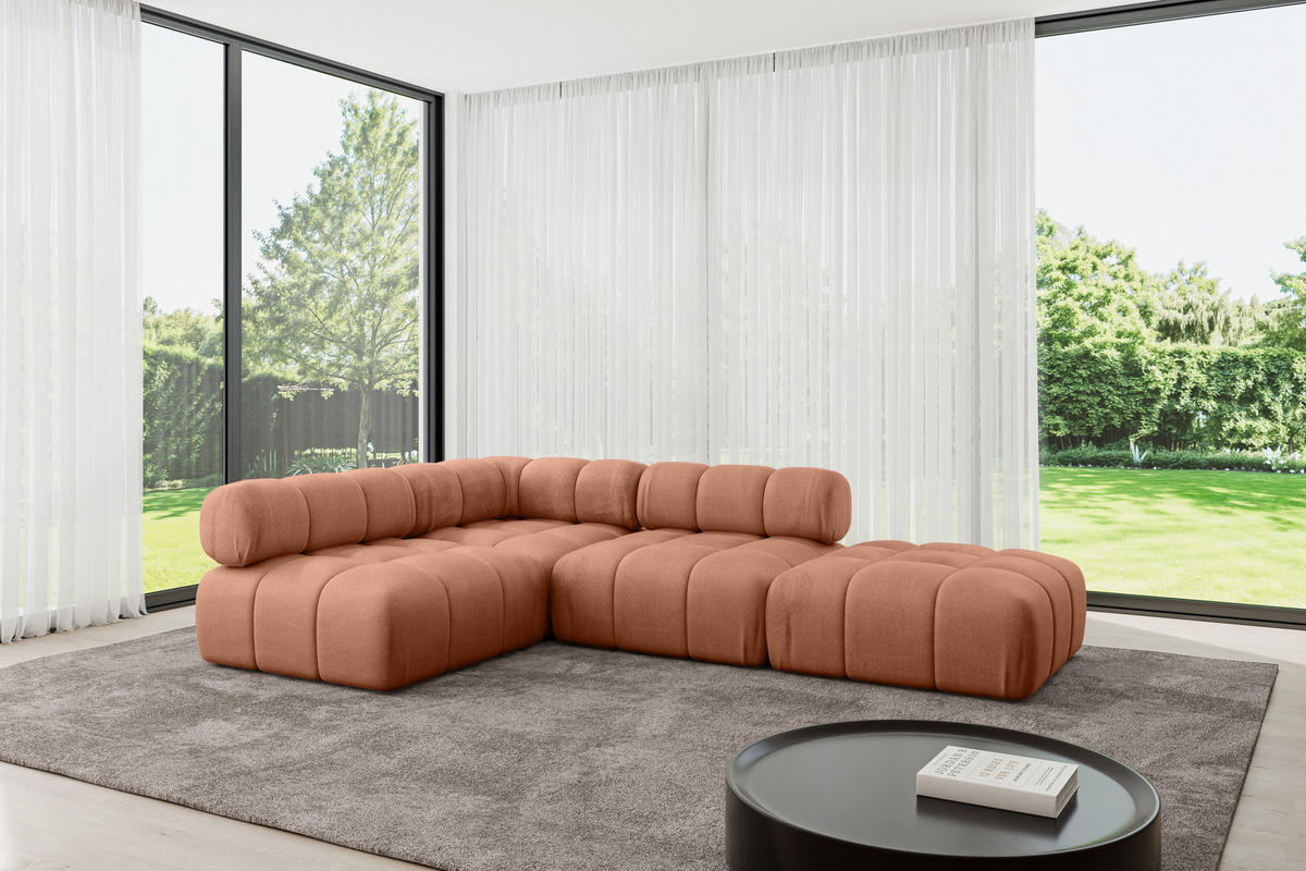 ECKSOFA modulares Sofa Favio-L1 - 285x190x70 cm Apricot Velours - Koralle, Holzwerkstoff/Textil (285/190cm) - ALTDECOR