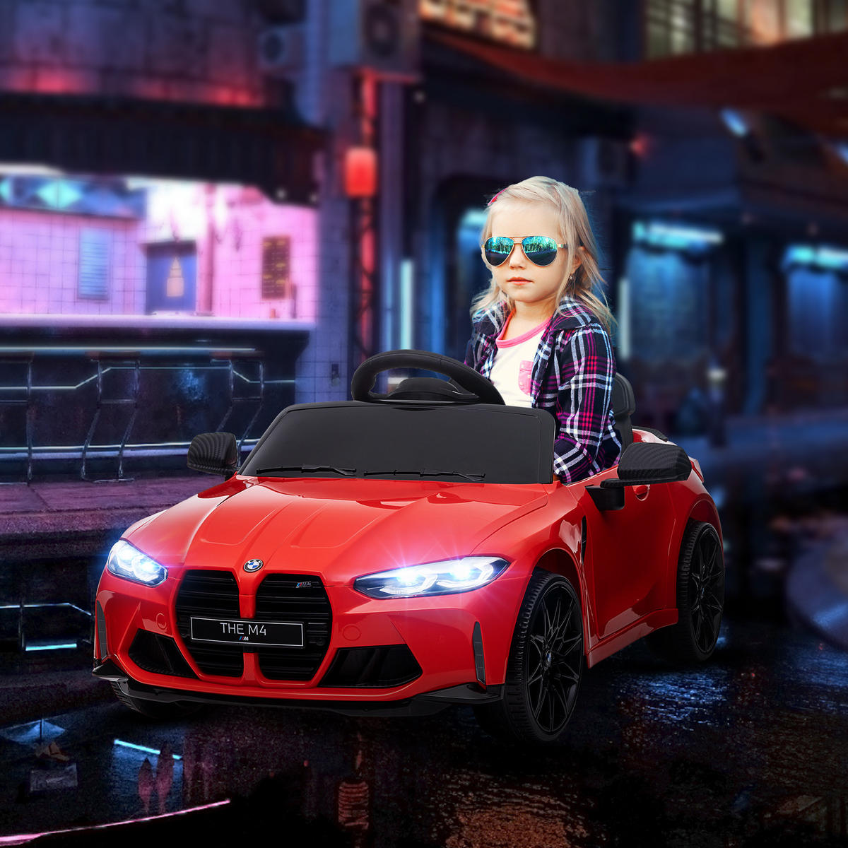 KINDER Elektroauto, Sound & Licht, für 3-5 Jahre, Rot - Rot, Kunststoff/Metall (108/69.5/51cm) - AIYAPLAY