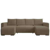 WOHNLANDSCHAFT DORA U mit Bettkasten und Schlaffunktion, U-Form, bequem - Cappuccino, Textil (305/85/140cm) - Storez24