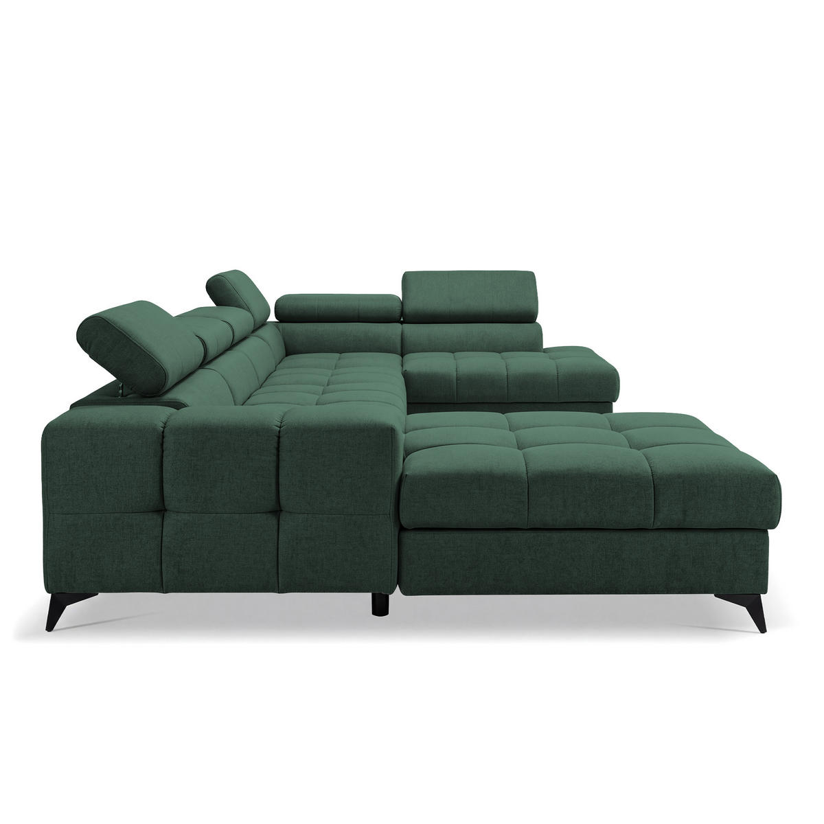 ECKSOFA PUDDING U Links mit Schlaffunktion 125x260 Velours Grün - Schwarz/Grün, Holz/Textil (203/350cm) - Muffo