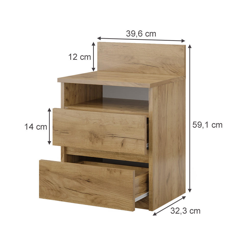 NACHTTISCH Monty Goldkraft Eiche 39.6 x 59.1 cm 2er Set - Honigeiche, Holzwerkstoff (32.3/59.1/39.6cm) - Vicco