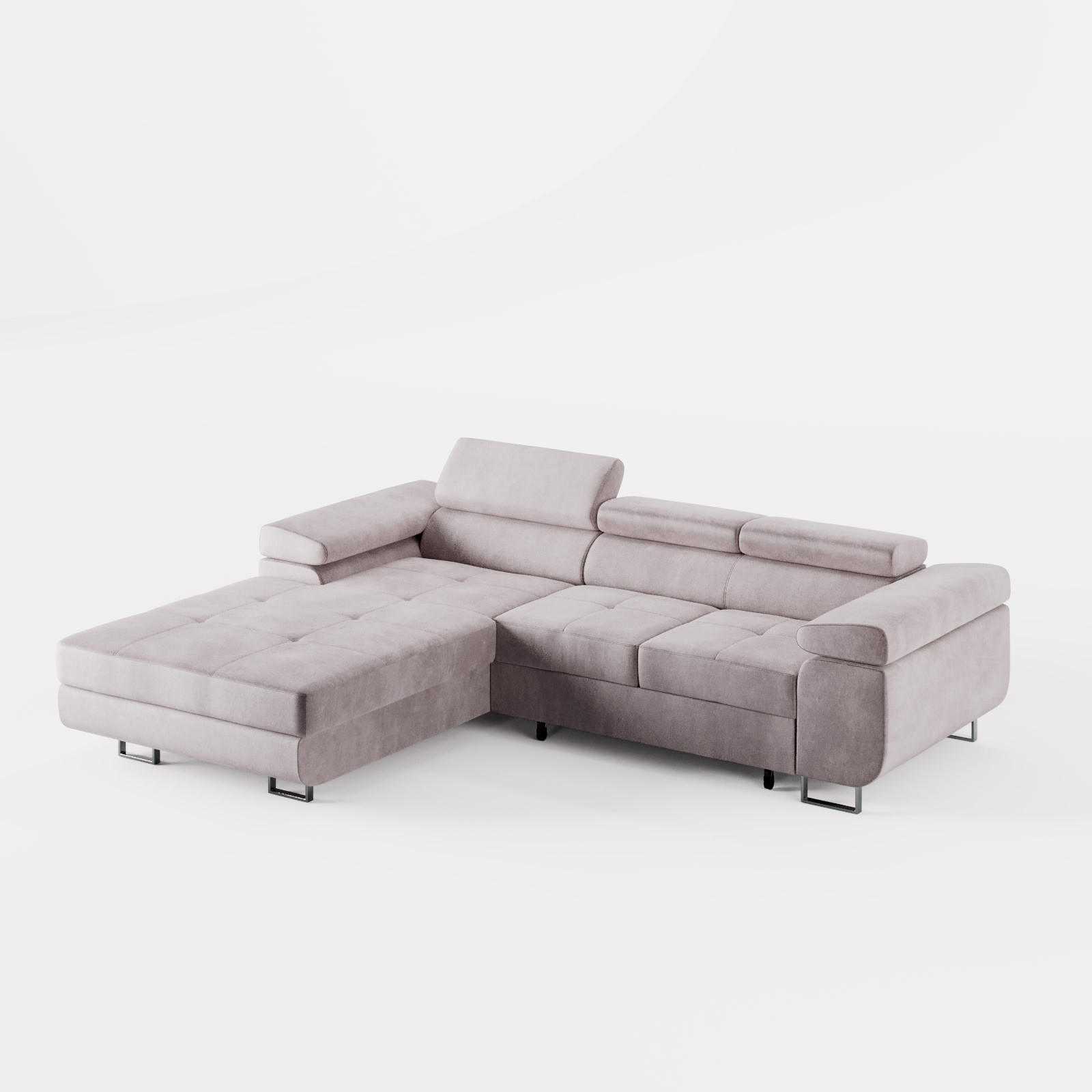 ECKSOFA VEMO CORE Links Hellrosa Velours-Stoff mit Schlaffunktion und Bettkasten - Pink, Holz/Metall (280/205cm) - Barchello