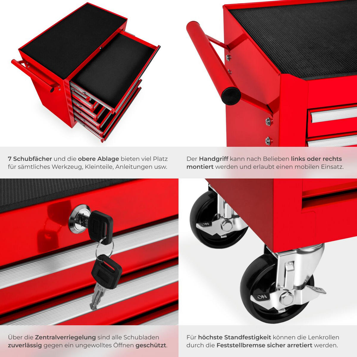 WERKZEUGWAGEN ,Rollen Ø 100 mm,rot - Rot, Metall (33/79/69cm) - tectake