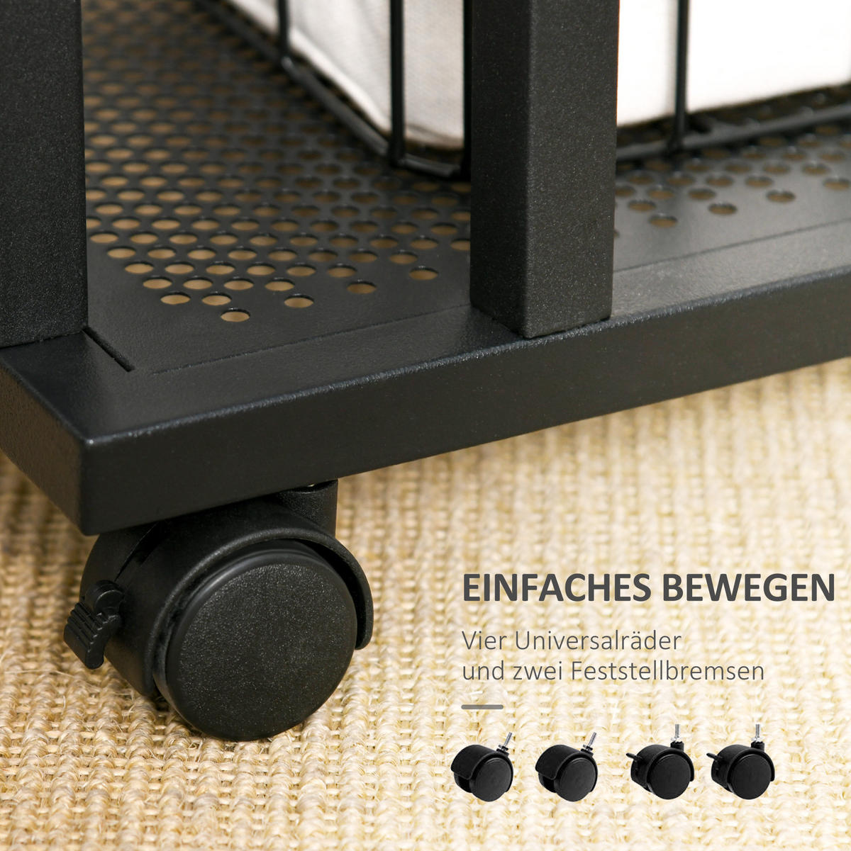 BEISTELLTISCH 51/36/65 cm schwarz aus MDF mit C-Form und Rollen - Schwarz, Holzwerkstoff (51/36/65cm) - OKWISH