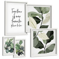 BILDER SET 5er Set - 50x50 cm & 20x30 cm & 40x60 cm Weißer Rahmen - Dekoration aus grünen tropischen Blättern - Weiß, Kunststoff (40/60cm) - TULUP