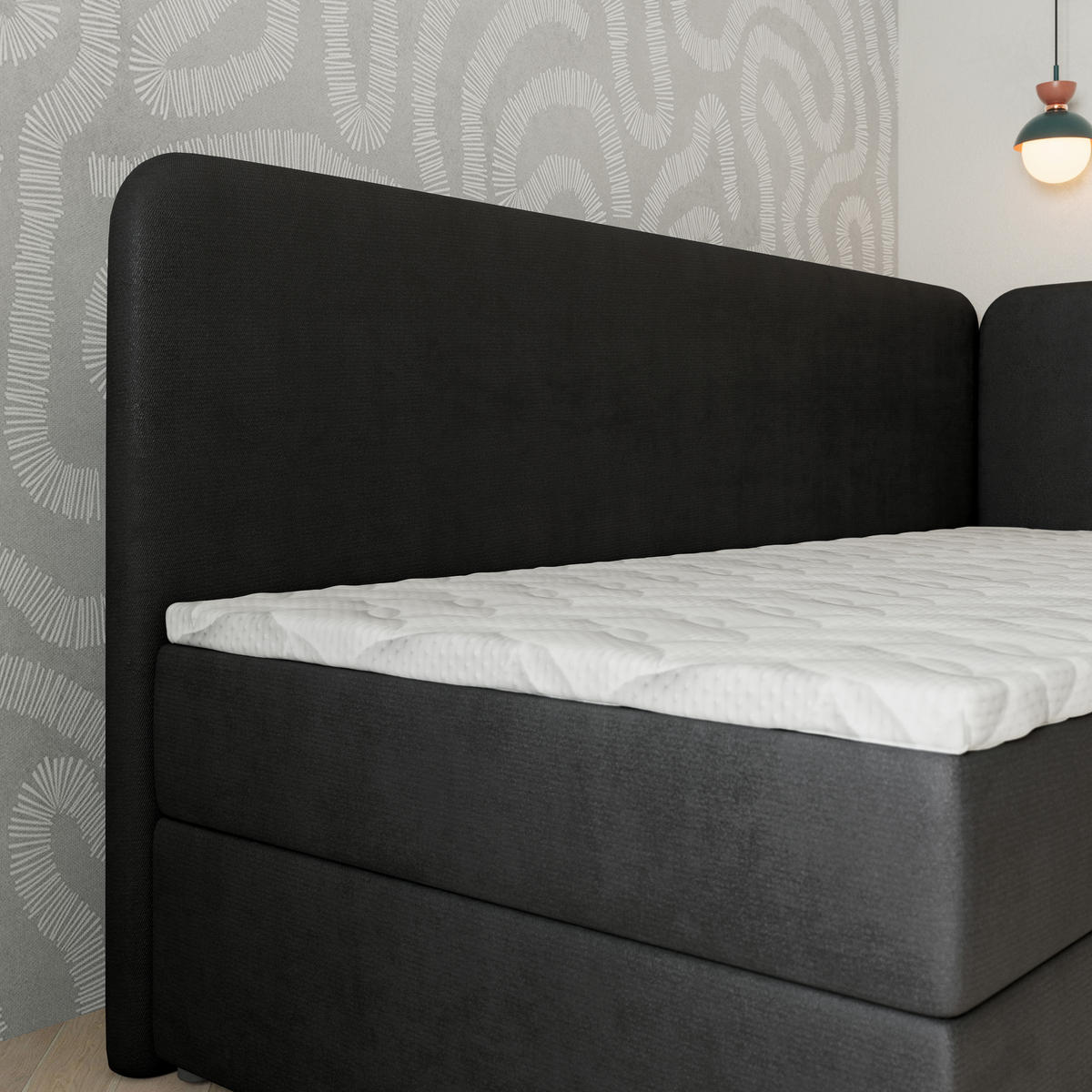 BOXBETT GINA 90x200 cm mit Matratze und Topper, H2+H3 - Schwarz - Schwarz, Holz (90/200cm) - MASSENO