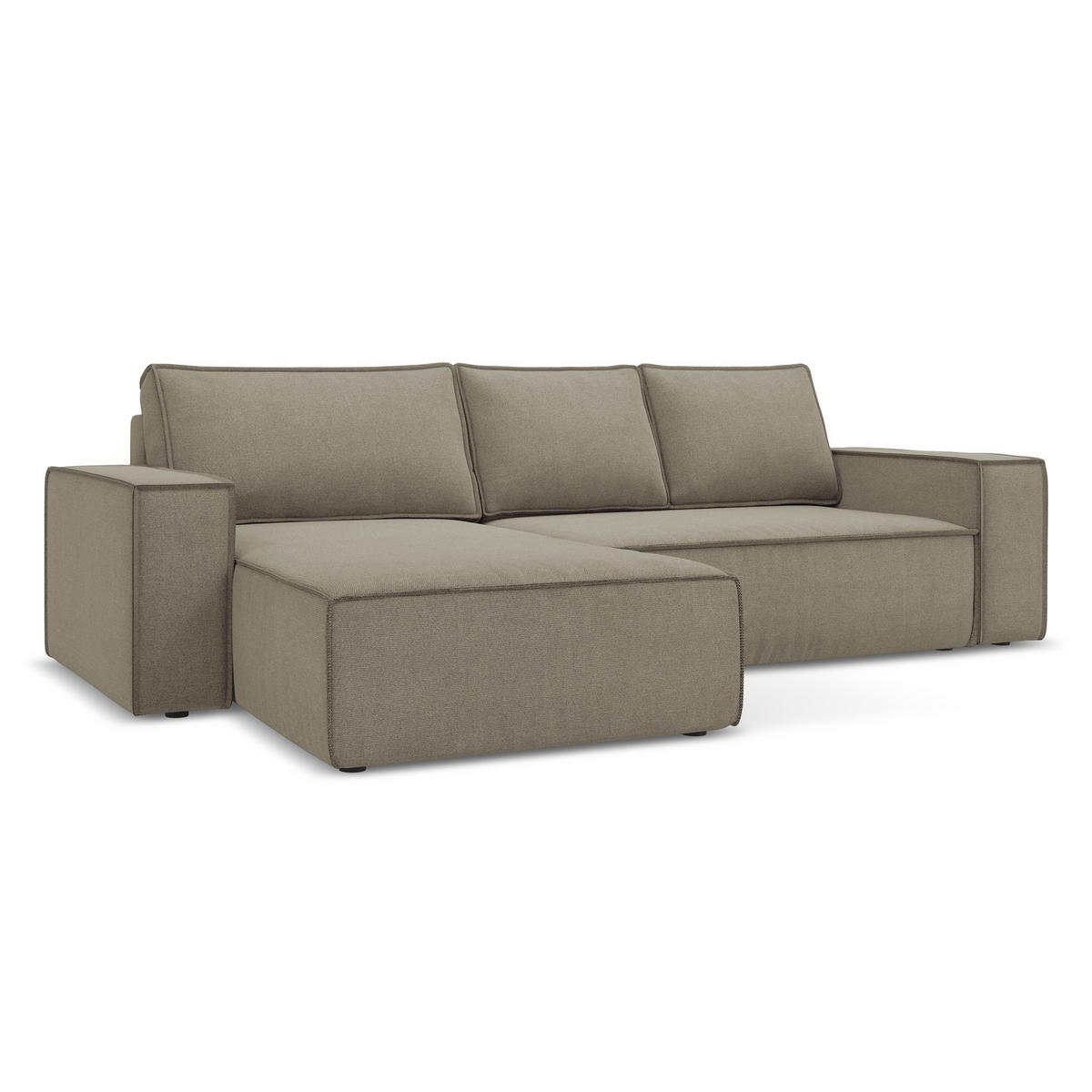 ECKSOFA mit Schlaffunktion Strukturstoff Stoff Beige - Beige/Schwarz, Kunststoff/Textil (185/290cm) - LaMiaSofa