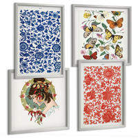 BILDER SET 4er Set - 50x50 cm & 40x60 cm Silberner Rahmen - Vintage-Blumen-Schmetterlings-Ornamente - Silberfarben, Kunststoff (50/50cm) - TULUP