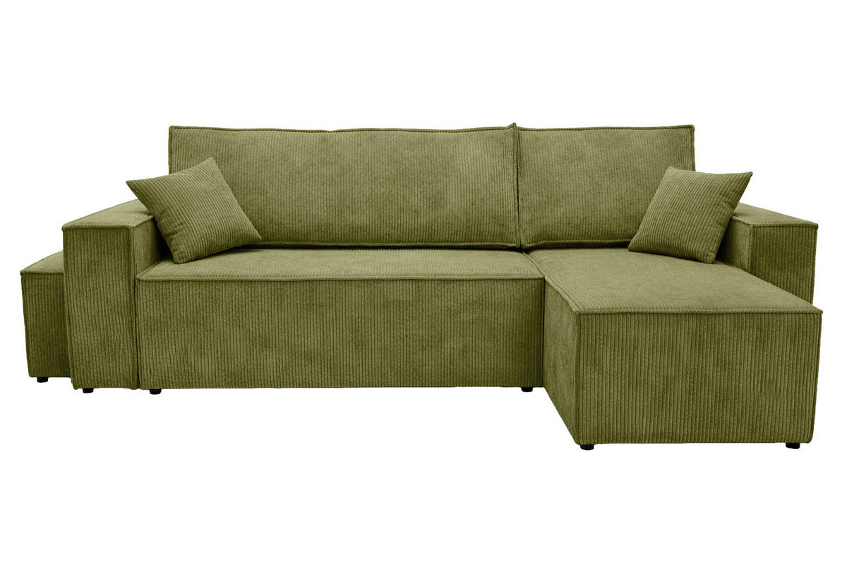 ECKSOFA Mit Schlaffunktion Und Pouf, Cordstoff Poso, Olive, Rechts, Best L Mit Pouf - Olivgrün, Holz (244/145cm) - Kaiser Möbel