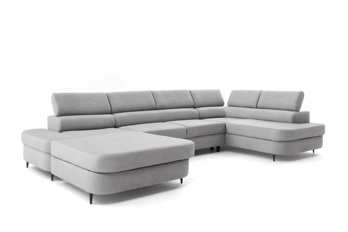 ECKSOFA U-Form PRIAM U Rechts mit Schlaffunktion 126x270 Velours Hellgrau - Hellgrau/Schwarz, Holz/Textil (203/91/350cm) - Muffo