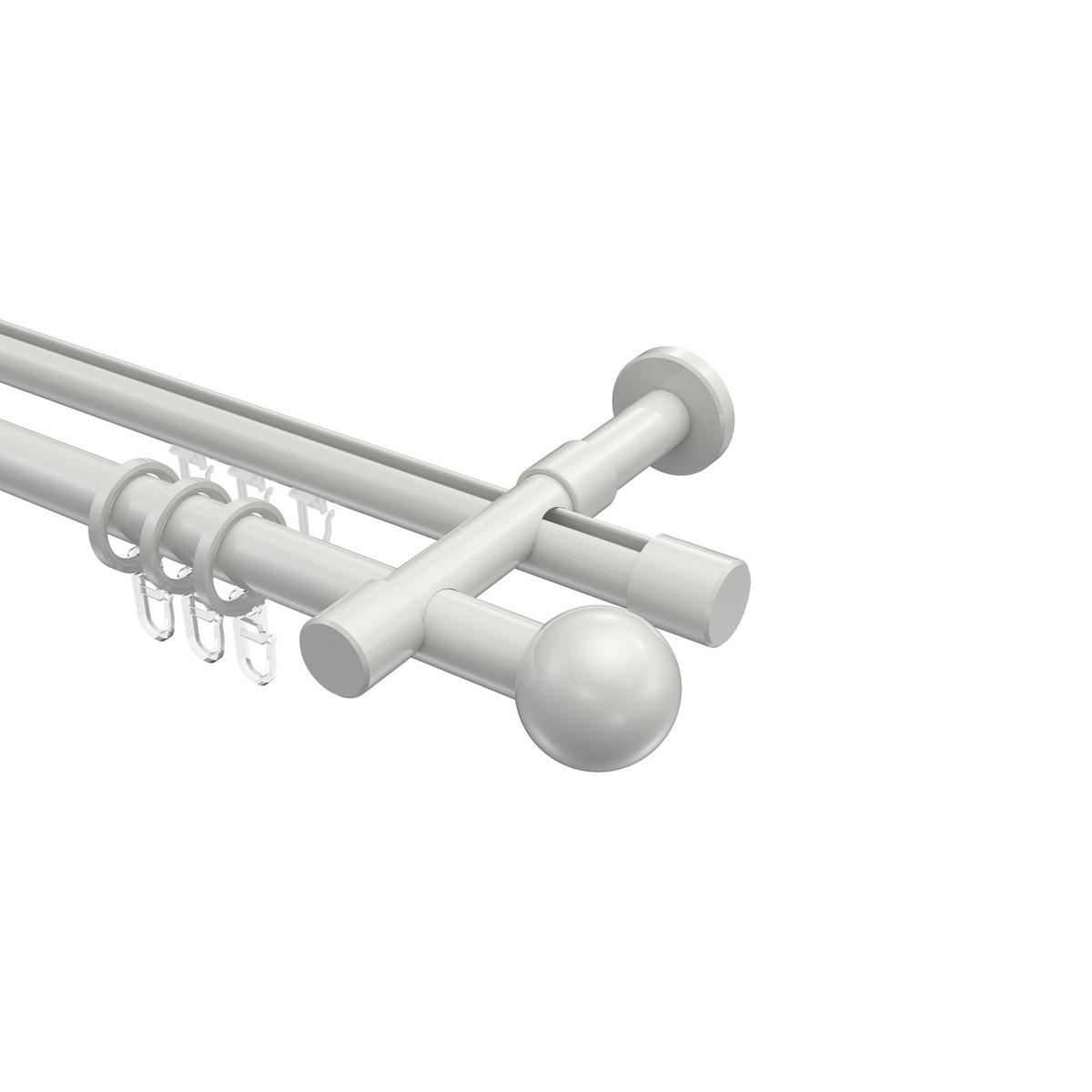 RUNDROHR-INNENLAUF-GARDINENSTANGEN-SET Prestige Luino 240 cm (geteilt in 2 x 120 cm), 2-läufig, 20 mm Ø Weiß - Weiß, Metall (240cm) - INTERDECO