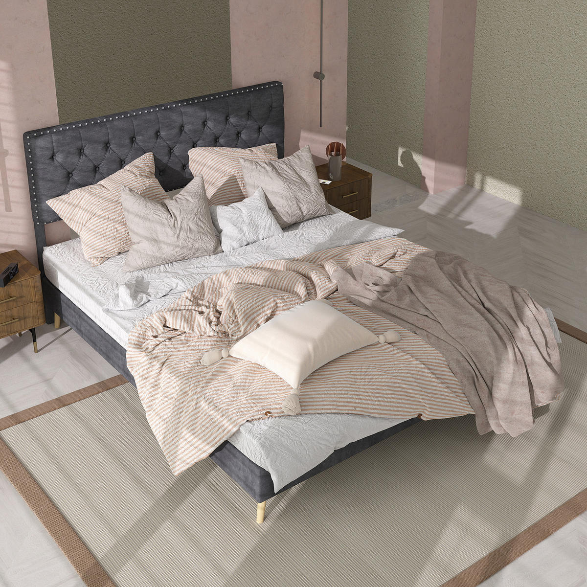 POLSTERBETT 140x200 cm Samt ohne Stauraum grau - Grau, Textil (140/200cm) - LEBENLANG