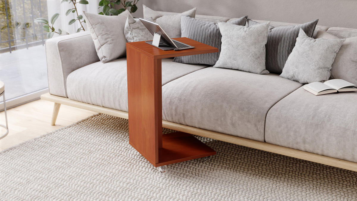 BEISTELLTISCH Rechteckig Kirschbaum mit Ablage und Rollen - Kirschbaumfarben, Holzwerkstoff (40/40/66cm) - designimpex