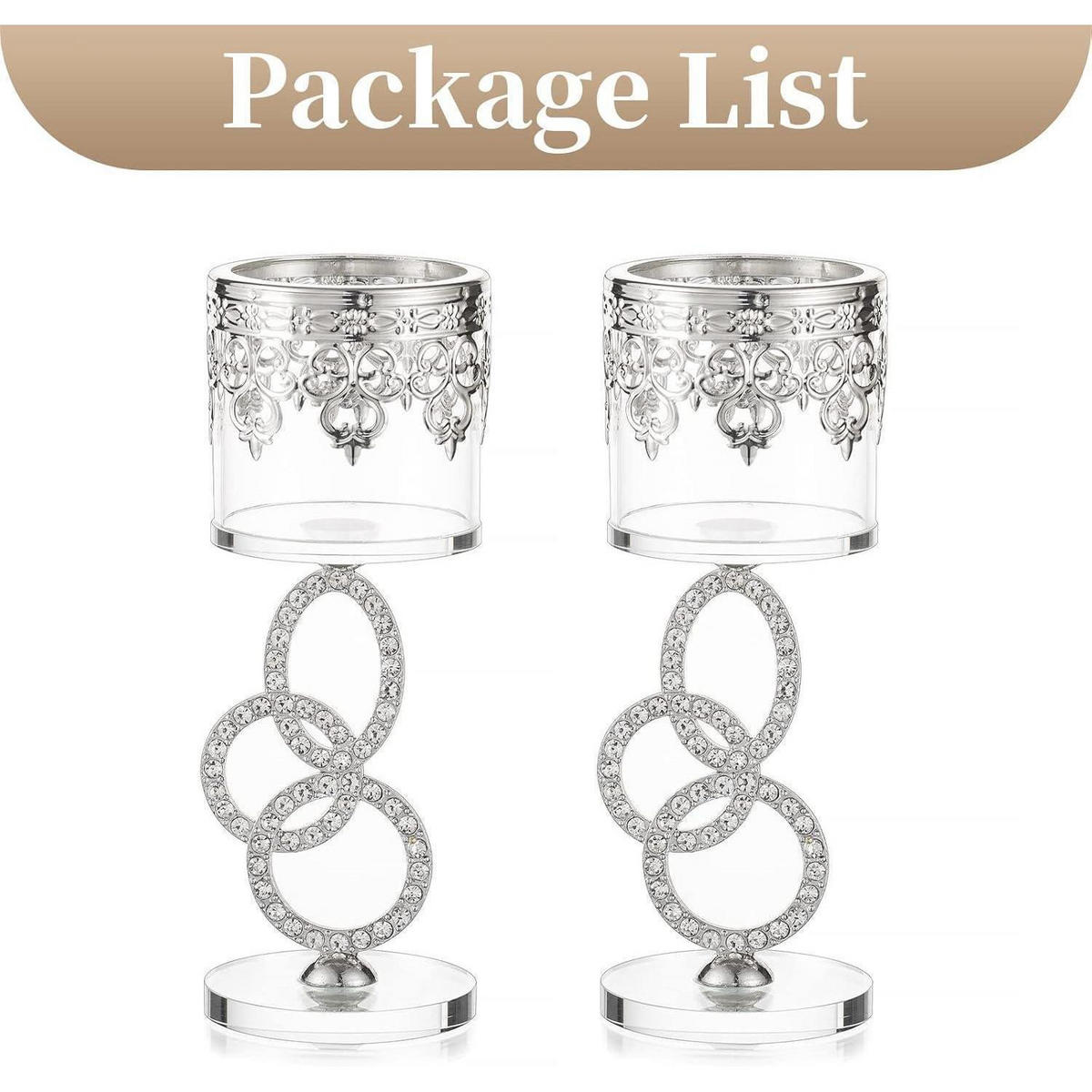 KERZENSTÄNDER 2-teiliges Set Kristall Glas Silber 17,5 cm - Silberfarben, Metall (6.5/17.5/6.5cm)