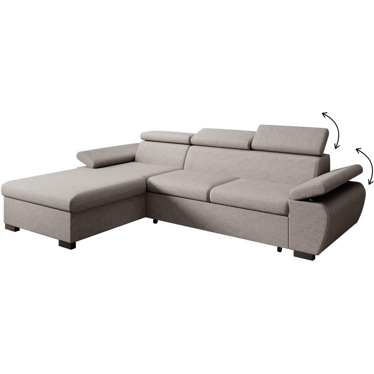 ECKSCHLAFSOFA Coco mit verstellbare Kopfstützen, grau, links - Grau, Textil (273/191cm) - Beautysofa