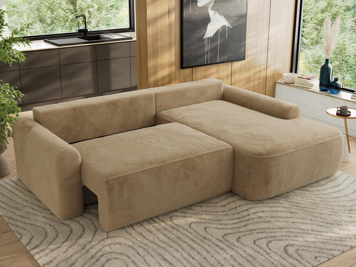ECKSCHLAFSOFA CUBO L Beige Plüsch - rechts - Beige/Schwarz, Kunststoff/Textil (187/273cm) - MKS