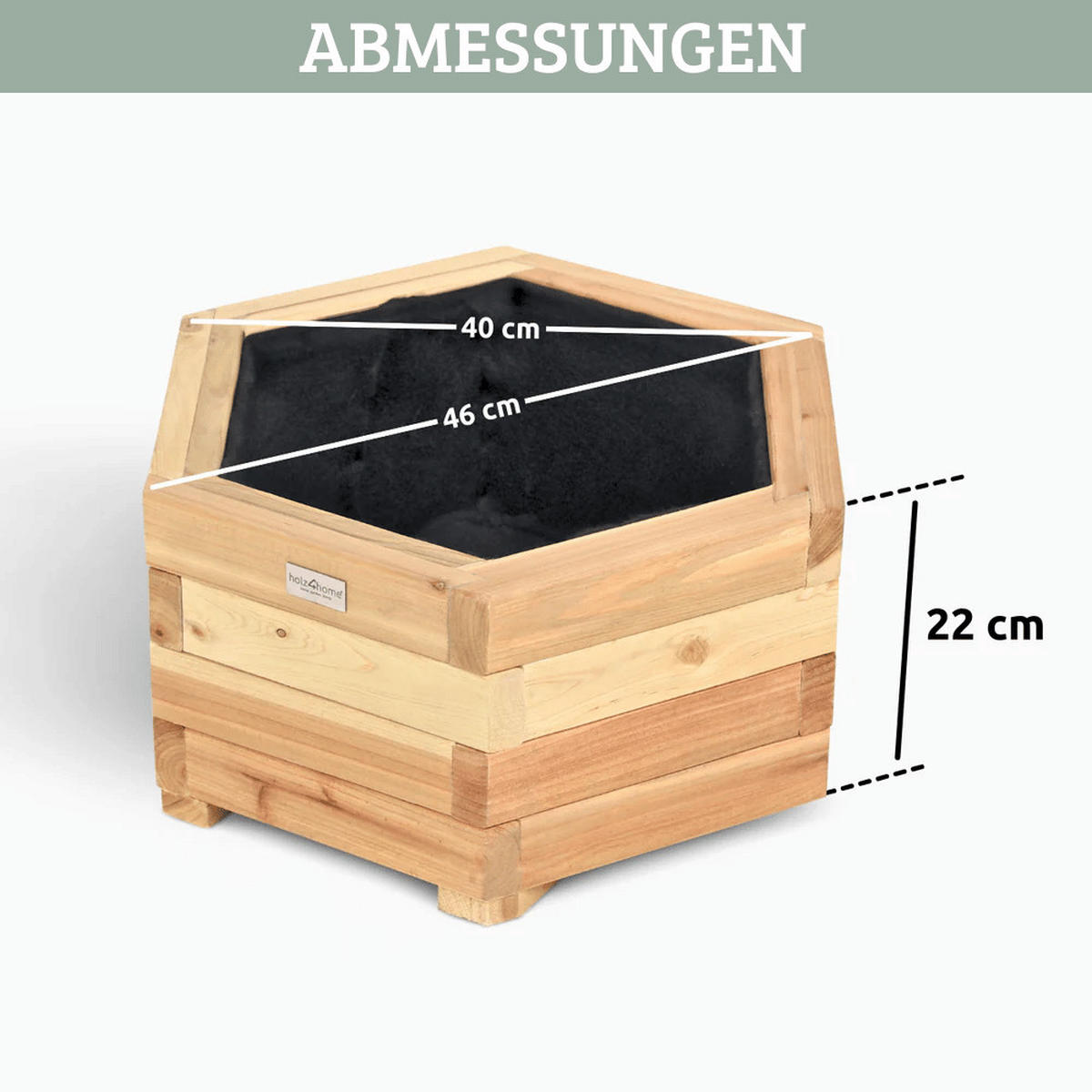 PFLANZKASTEN Holz 6-eckig MICHA Inkl. Vlies 46cm Breit - Braun, Holz (46/22/46cm) - DELUKE
