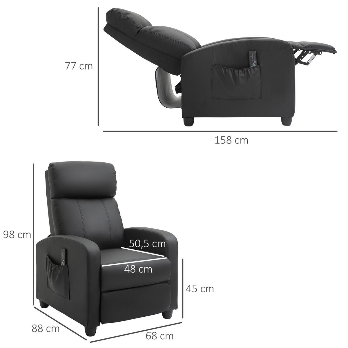 MASSAGESESSEL, PU, Schaumstoff, Schwarz - Schwarz, Kunststoff (88/98/68cm) - HOMCOM