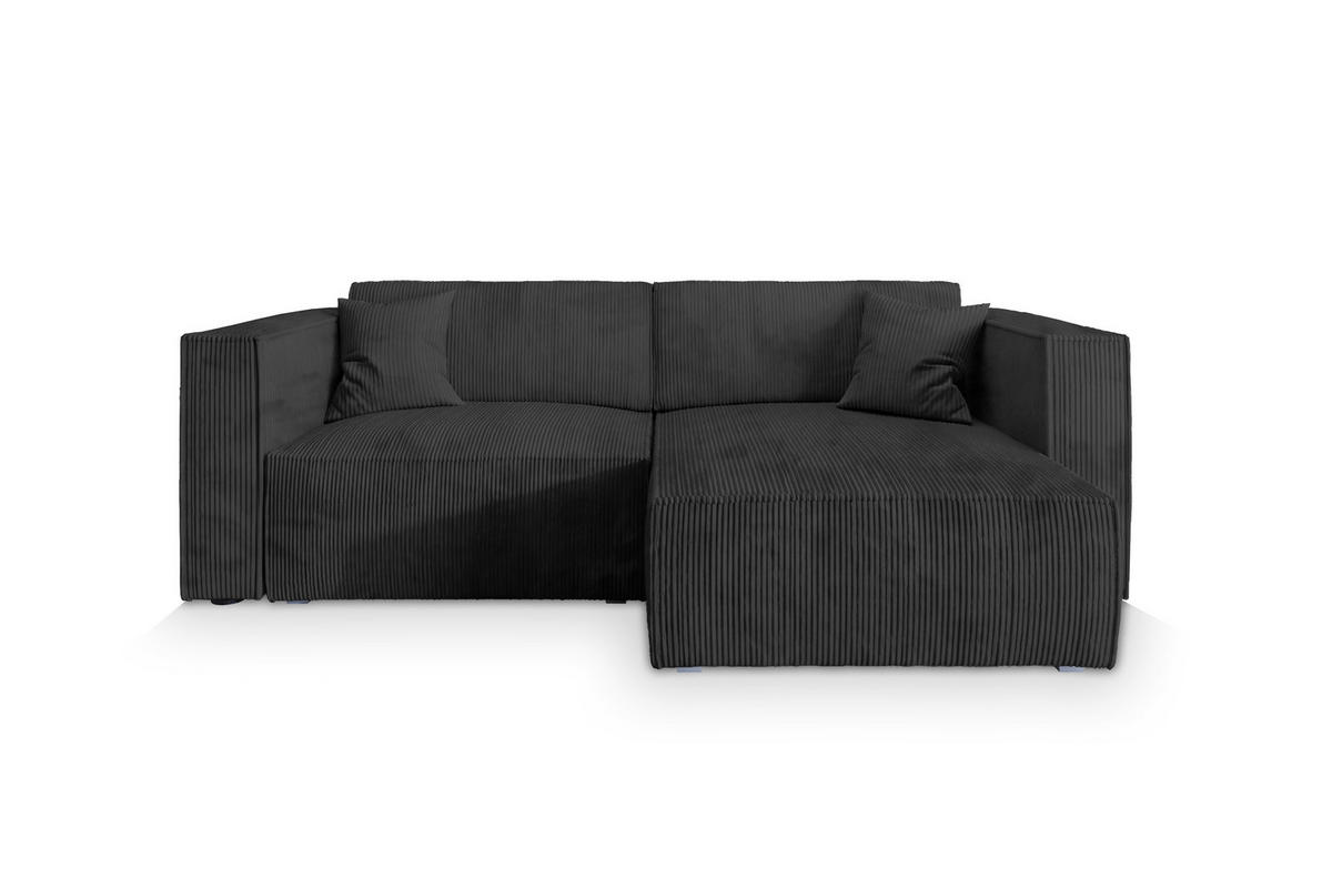 ECKSOFA NERIO P Schwarz Kordstoff mit Schlaffunktion - Schwarz, Holz (245/148cm) - MASSENO