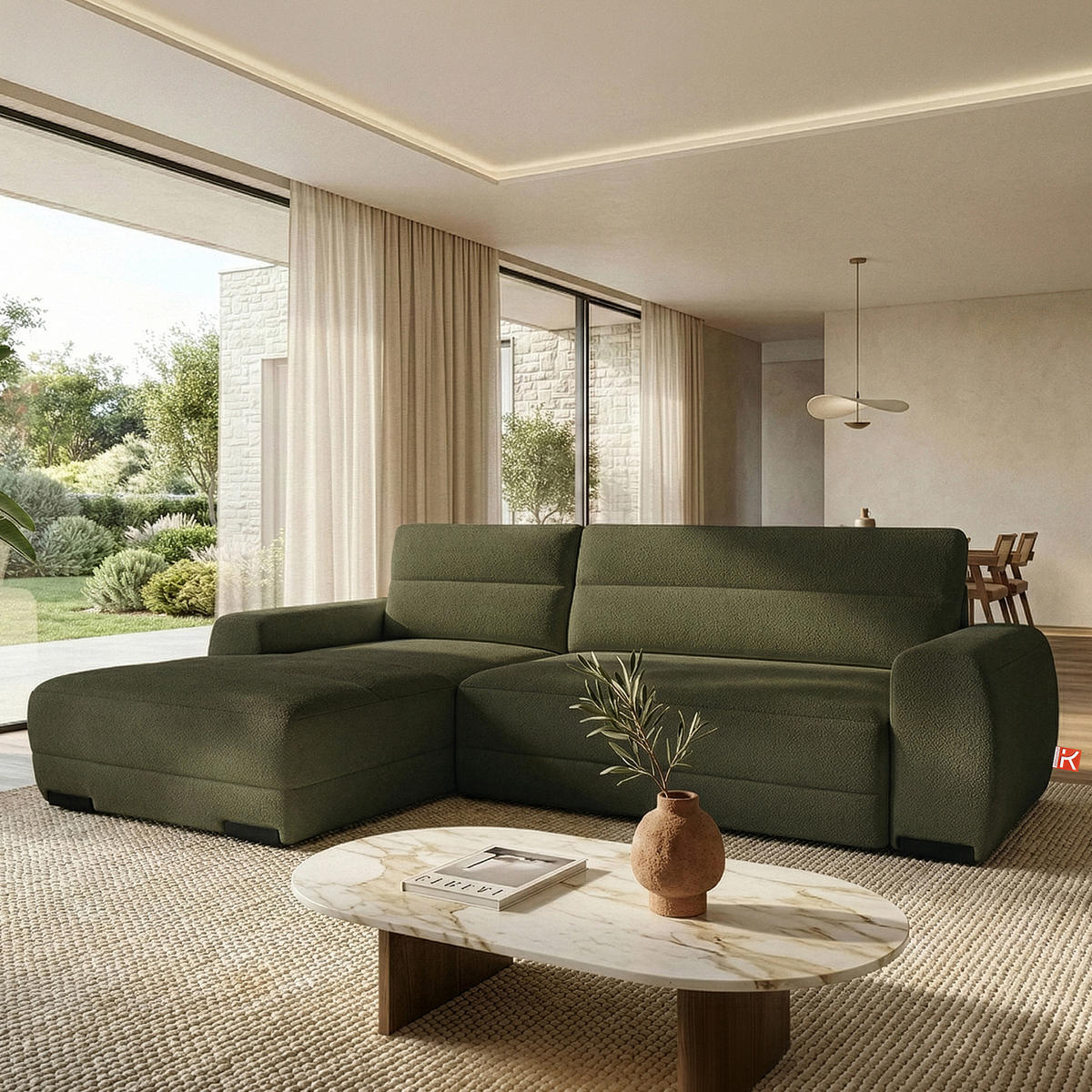 ECKSOFA LINKS BLUME, Dunkelgrün - Dunkelgrün, Holz/Holzwerkstoff (271/164cm) - KONSIMO®