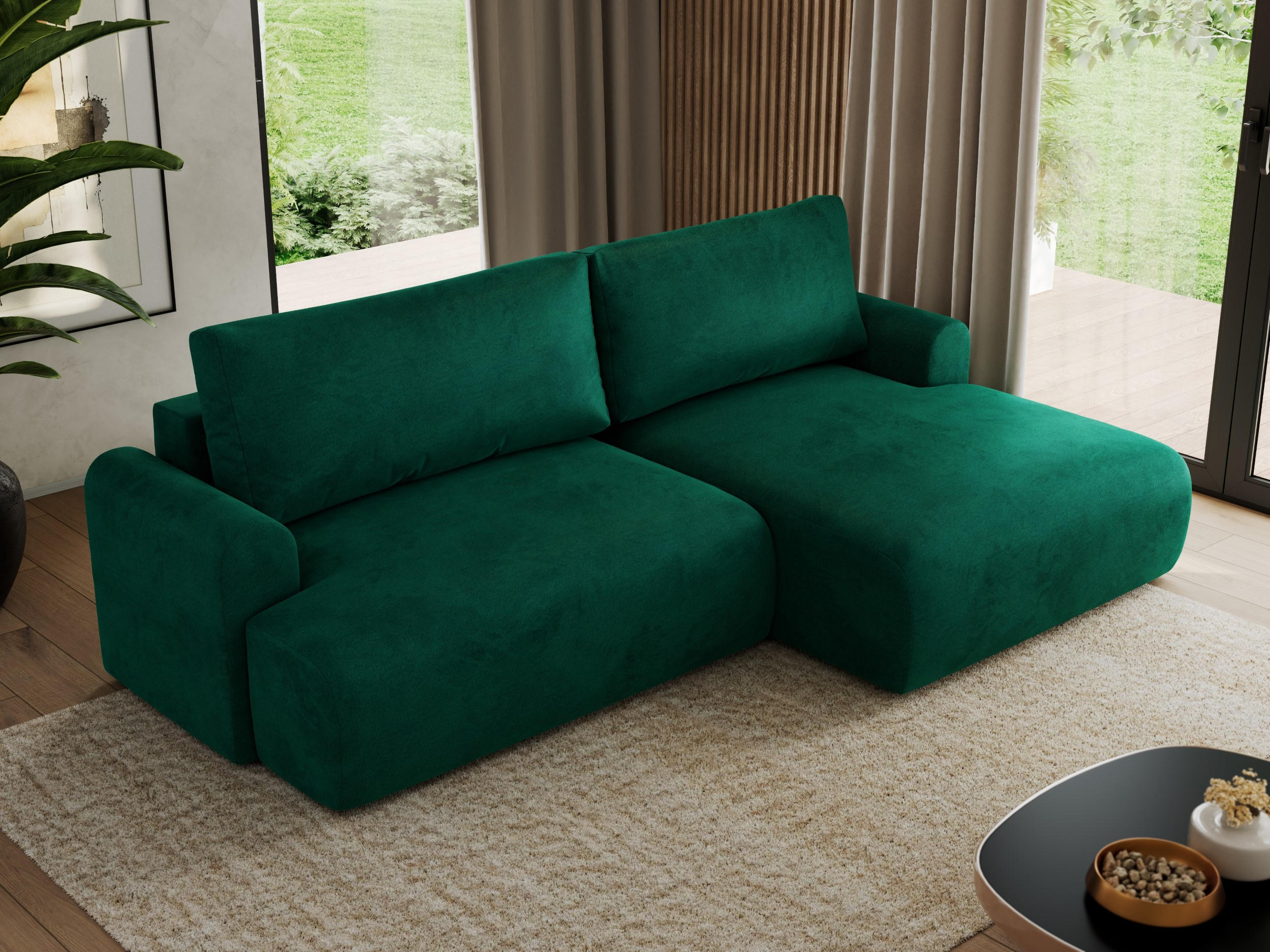 ECKSCHLAFSOFA TONO L Dunkelgrün Velvet - rechts - Dunkelgrün/Schwarz, Kunststoff/Textil (150/260cm) - MKS