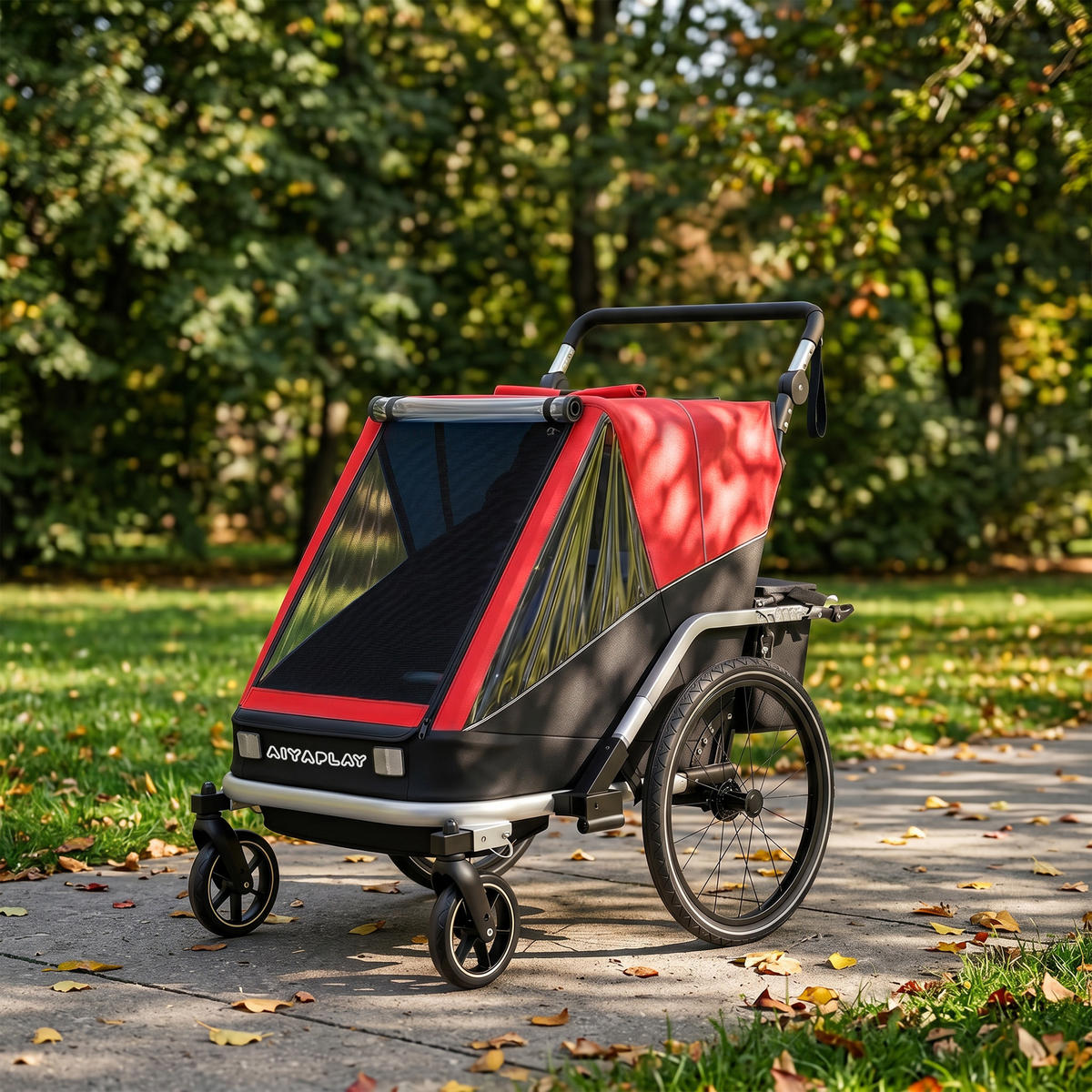 KINDERFAHRRADANHÄNGER Stahl Oxford Gewebe Rot - Rot, Metall (82/102/155cm) - AIYAPLAY