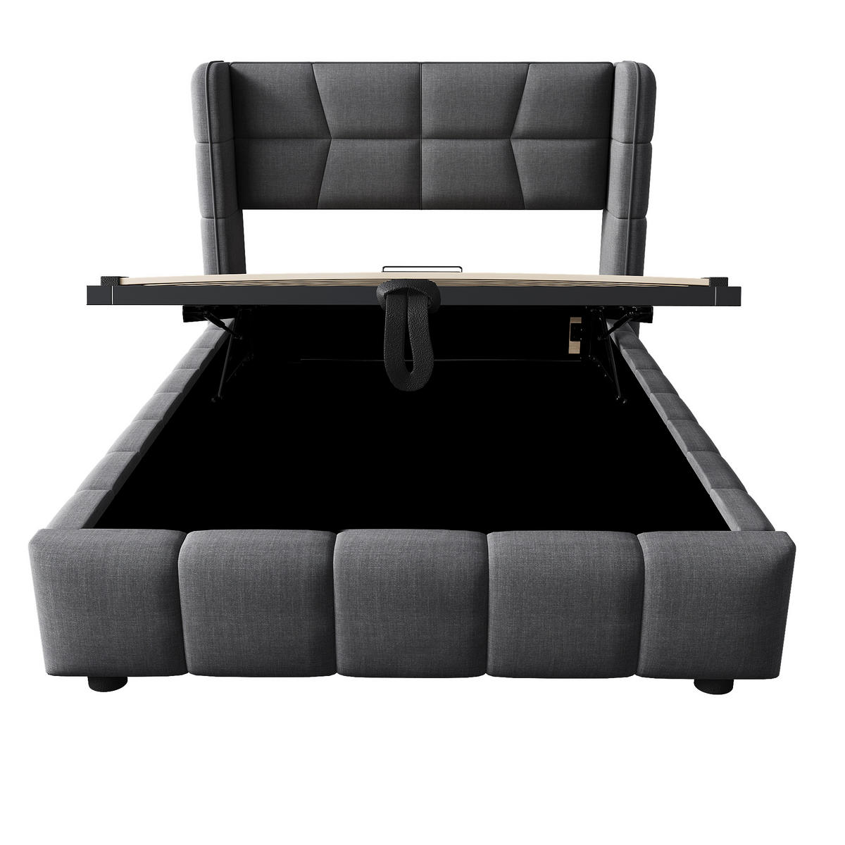 POLSTERBETT 90x200 cm Stauraum Lattenrost grau - Grau, Textil (90/200cm) - LEBENLANG