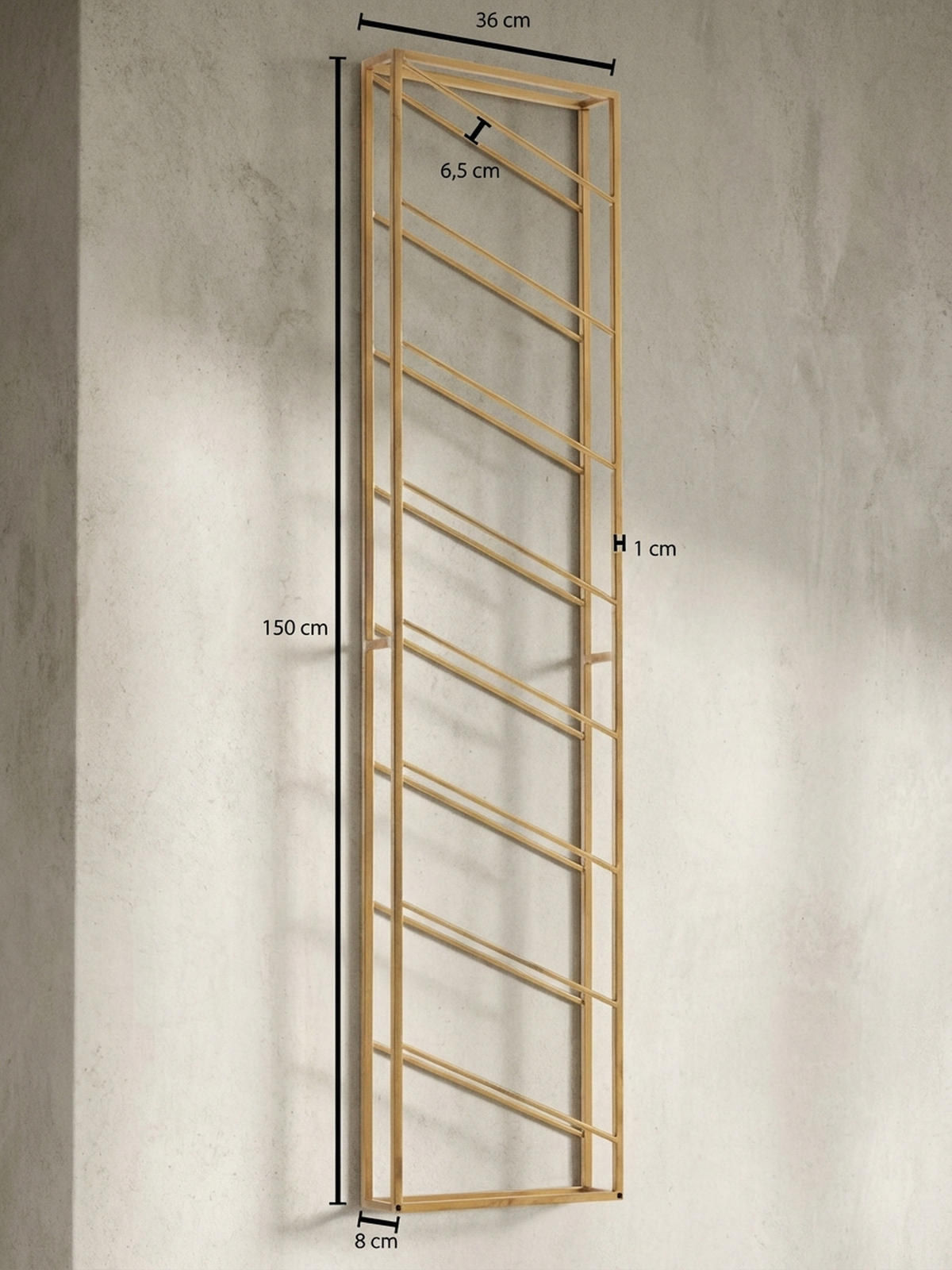 WEINREGAL STILVIN Eisen Pulverbeschichtet Wandmontage Handgefertigt, Gold 36x8x150 cm - Goldfarben, Metall (36/150/8cm) - KADIMA DESIGN