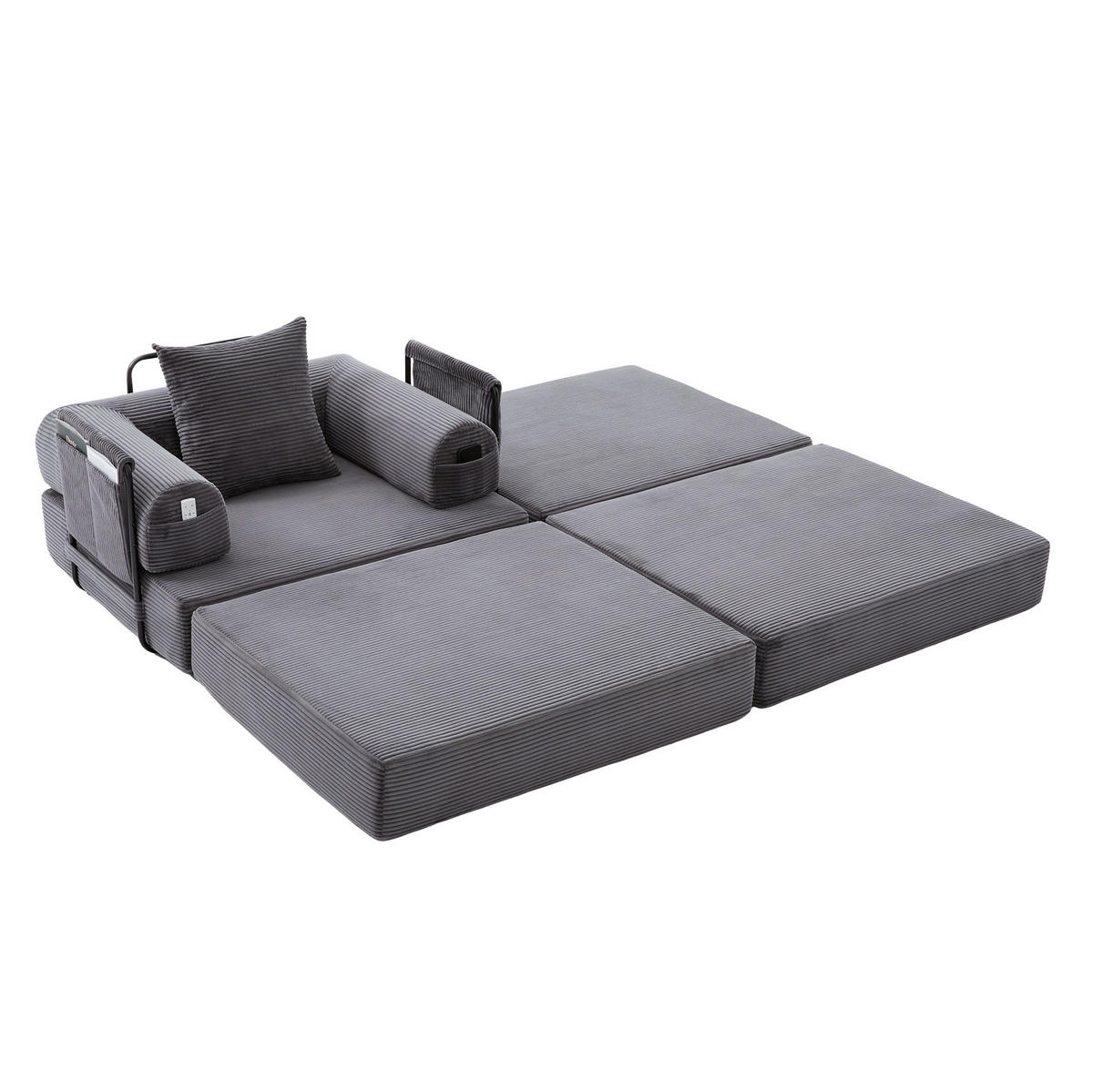 SESSEL mit Hocker 112/190/67 cm aus Cord, ergonomisch mit Seitentasche und Kissen, Dunkelgrau - Dunkelgrau, Textil (190/67/112cm) - Redom