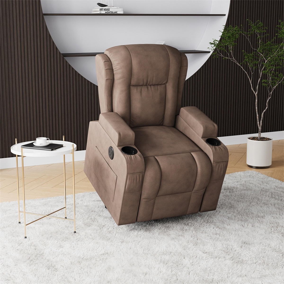 MASSAGESESSEL mit Aufstehhilfe - 8-Punkt-Massage und Heizfunktion - USB-Ladeanschluss - Braun - Braun, Textil (102/105/93cm) - DELFA