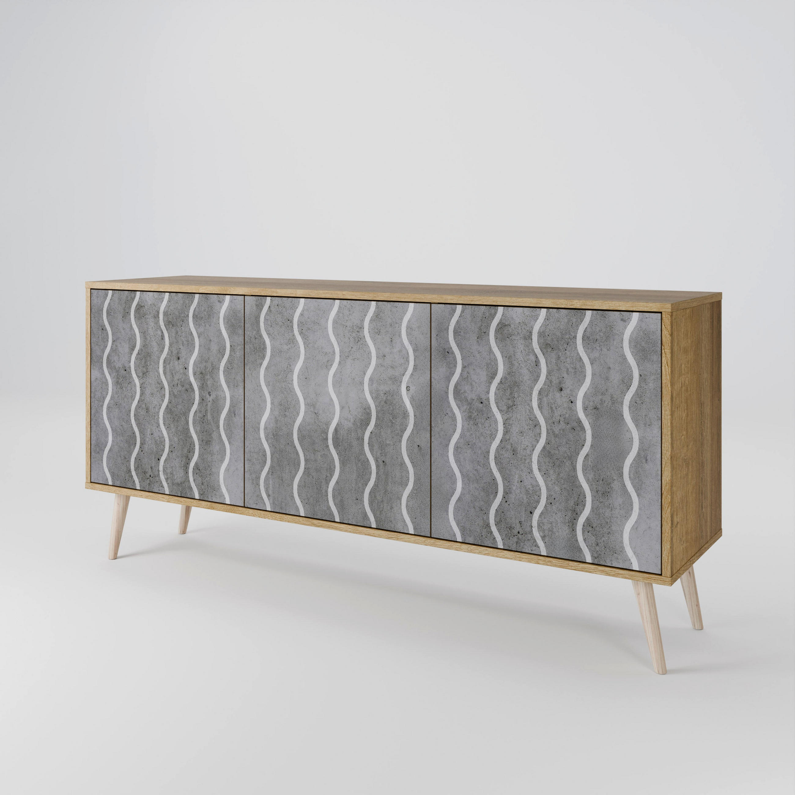 SIDEBOARD WAVES OF CONCRETE, Eicheneffekt, 164,5x42x77,5 cm, 3 Türen - Eichefarben/Buchefarben, Holzwerkstoff/Buchenholz (164.5/77.5/42cm) - SpaceRebels