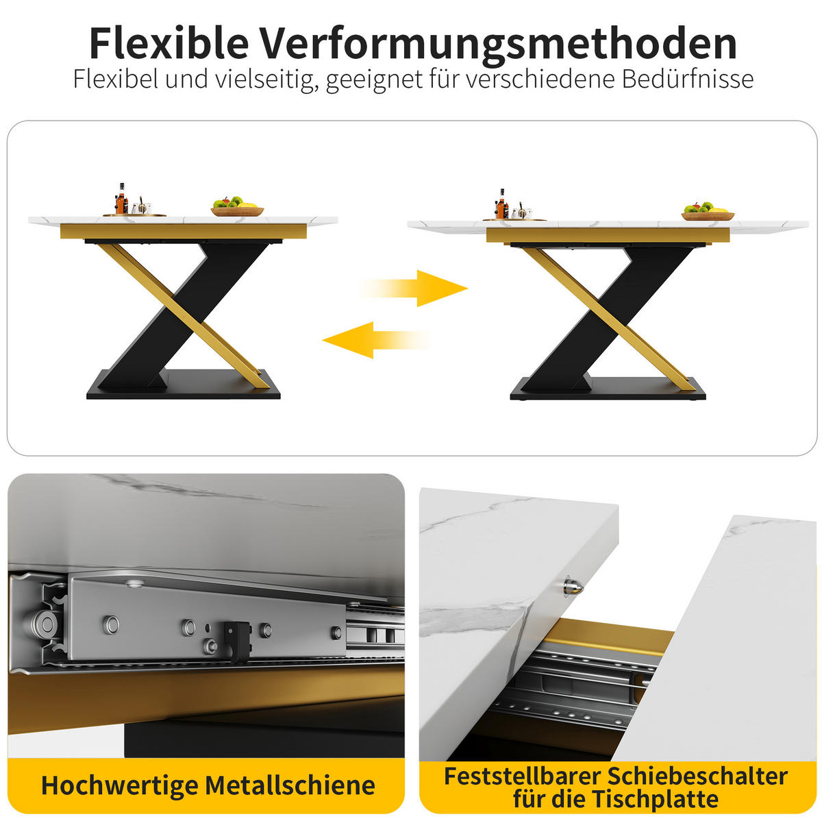 AUSZIEHTISCH 120-160/80/75,4 cm in Schwarz mit Marmormuster - Schwarz, Holzwerkstoff (160/80/75.4cm) - BEAOK