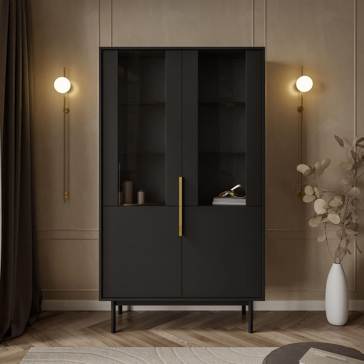 VITRINE MIRACLE mit Glasfront Schwarz - Schwarz, Holzwerkstoff (104/180/39cm) - Lookway