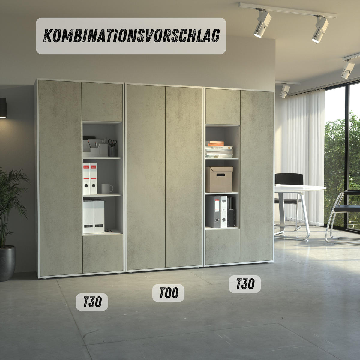 AKTENSCHRANK Amira T30 Beton Oxid 180/80/40 cm - Hellgrau, Holzwerkstoff (80/180/40cm) - SIMPLYFURN
