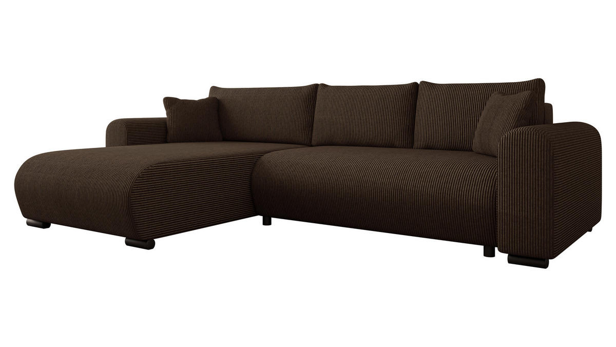 ECKSOFA Merkos Cord - Dunkelbraun/Schwarz, Holz/Textil (285/188cm) - MIRJAN24