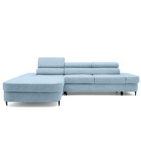 ECKSOFA JAZZ L Links mit Schlaffunktion 127x216 Velours Hellblau - Schwarz/Hellblau, Holz/Textil (285/237cm) - Muffo
