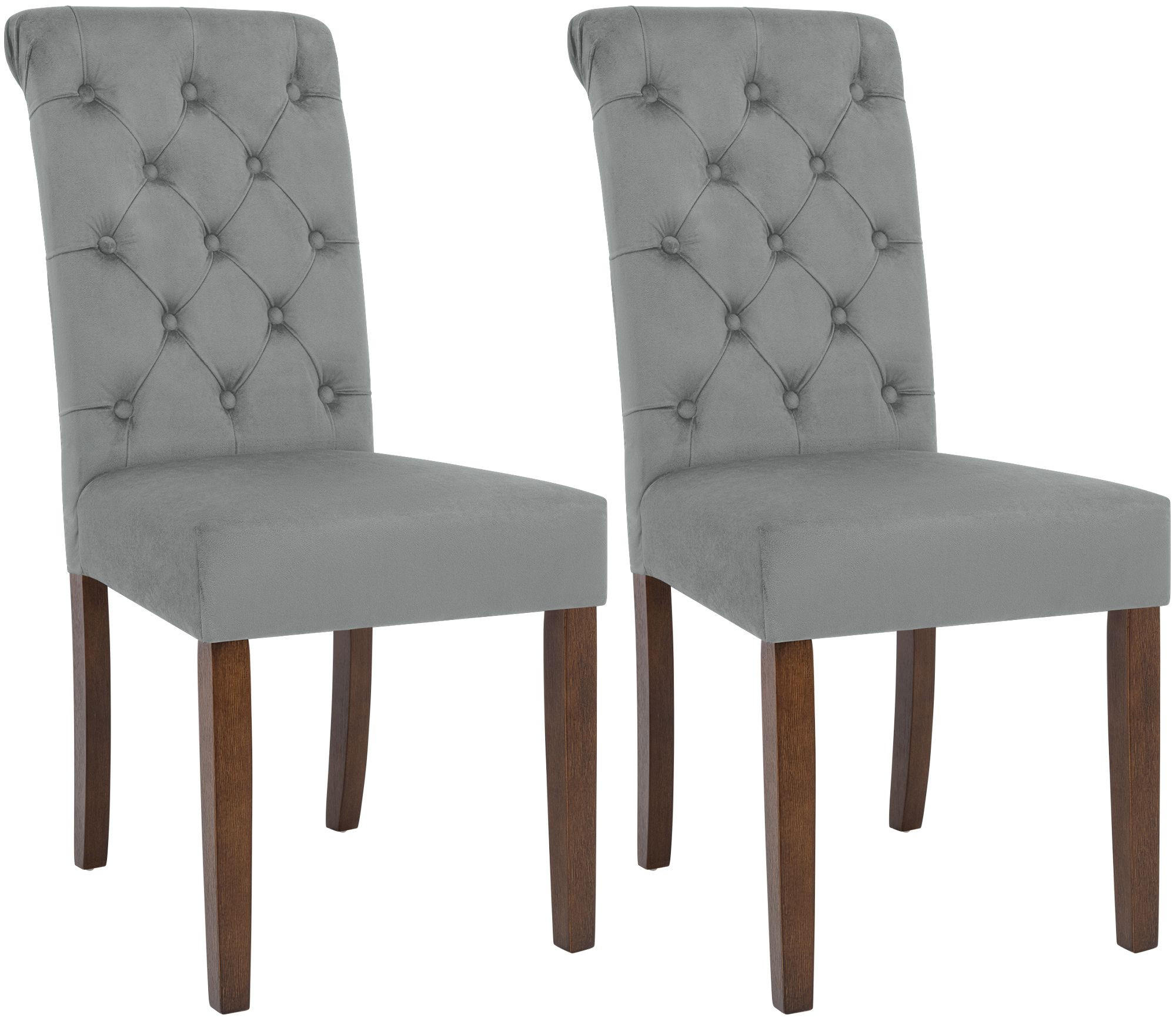 STUHL 2er Set Samt grau - Walnussfarben/Grau, Holz/Textil (45/98/63cm) - CLP