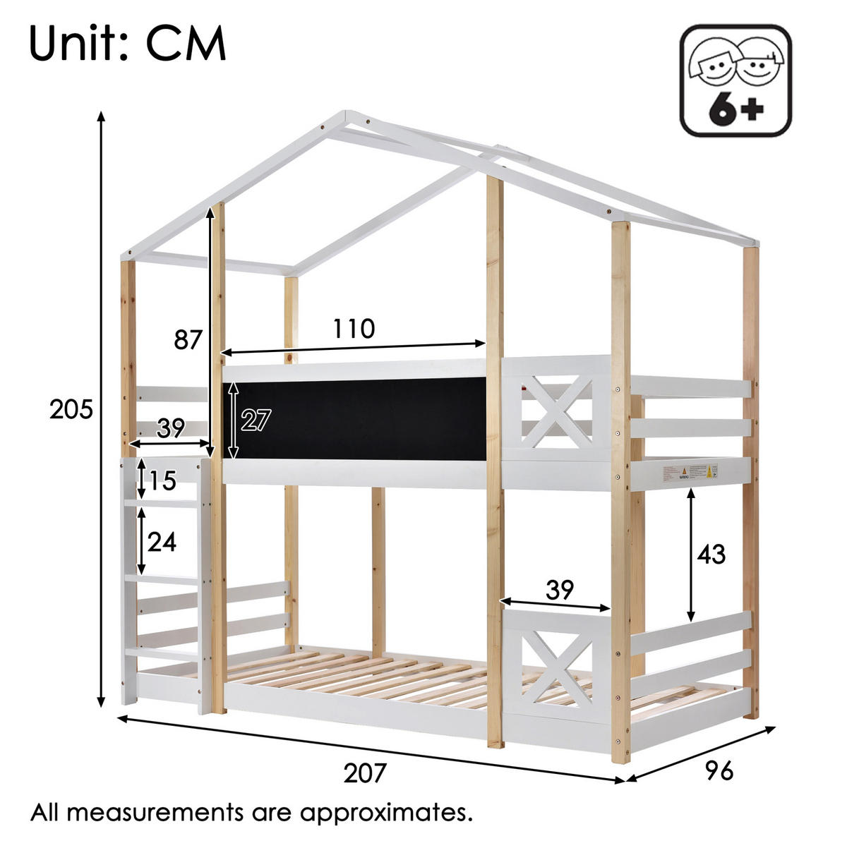 ETAGENBETT 90/200 cm in Weiß mit Hausdesign und Leiter - Weiß, Holz (90/200cm) - OKMYHOME
