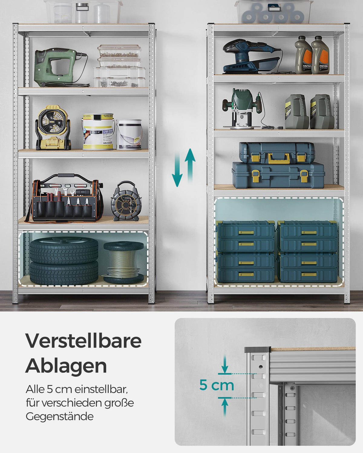 SCHWERLASTREGAL Edmonton - Silberfarben, Metall (50/200/100cm) - Hansiro