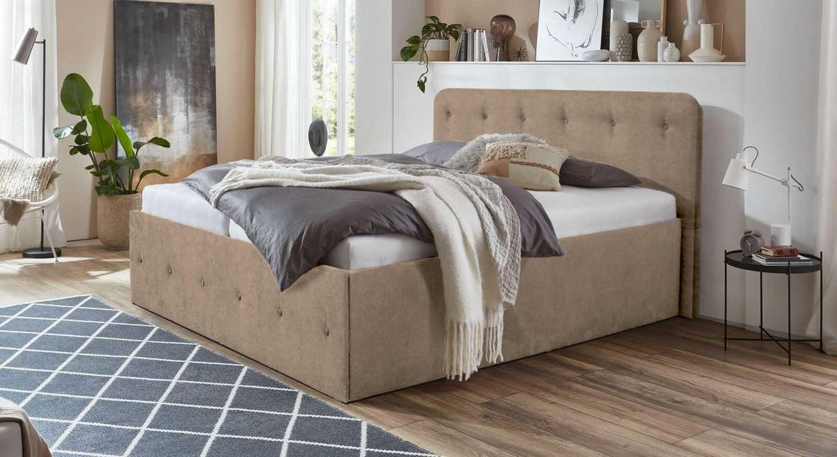 POLSTERBETT Luxi Beige 100 x 200 x 40 cm Stauraum ohne hydraulische Funktion Mit hochwertiger Matratze H3 (bis 120 kg) und Lattenrost - Beige, Holz (100/200cm) - Halmon Schlafkomfort Betten 