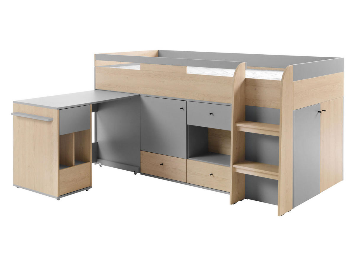 ETAGENBETT Oro OR08 - Schwarz/Naturfarben, Holzwerkstoff/Kunststoff (90/200cm) - MIRJAN24