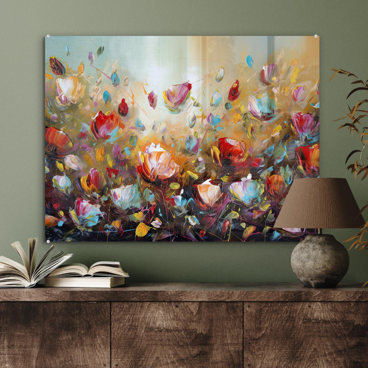 OBRAZ NA AKRYLOVOM SKLE Kvety - Umenie - Príroda - Olejomaľba 80x60 cm - viacfarebná, sklo (80/60cm) - MuchoWow