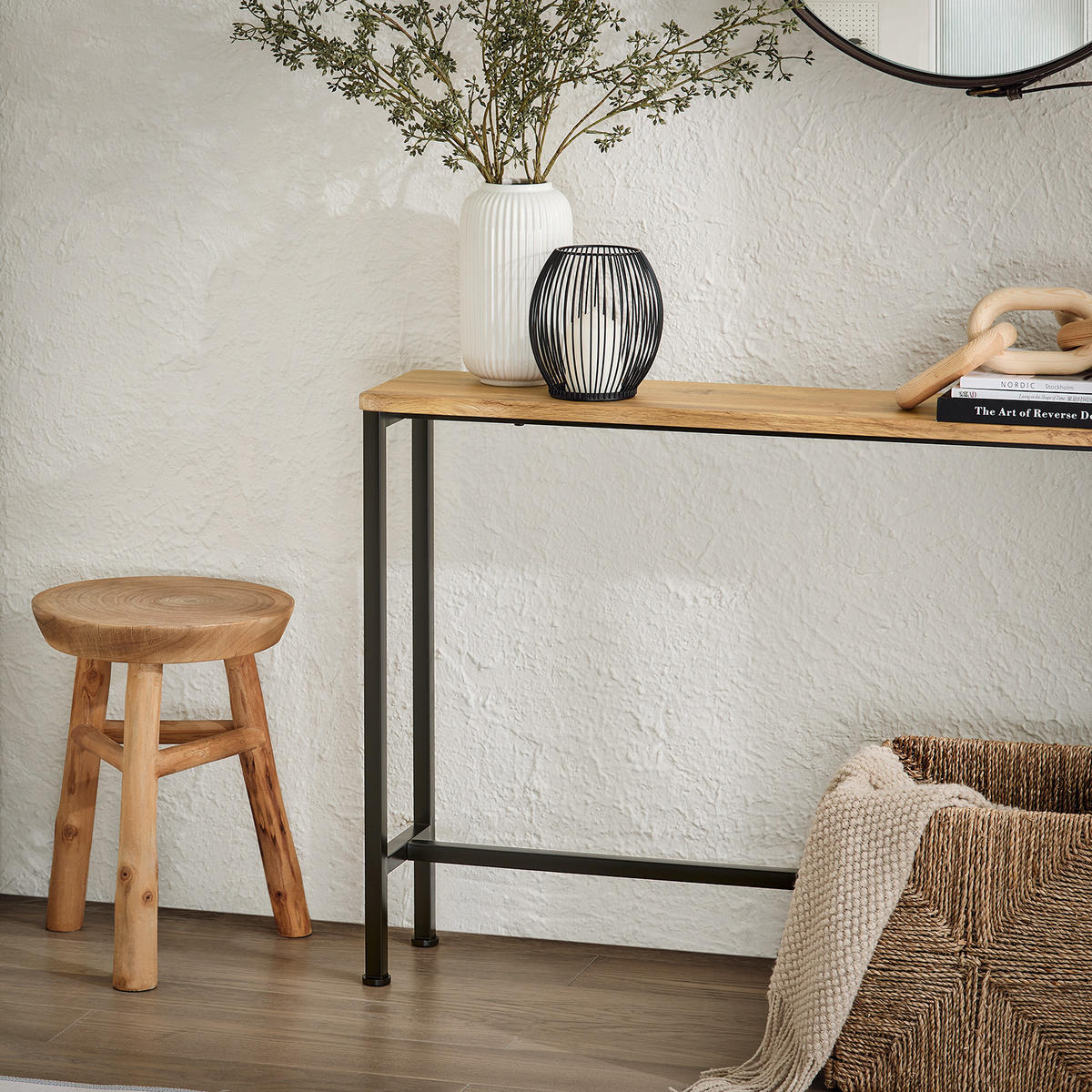 KONSOLENTISCH Natur-Schwarz - Schwarz/Naturfarben, Holzwerkstoff/Metall (20/120/65cm) - SoBuy
