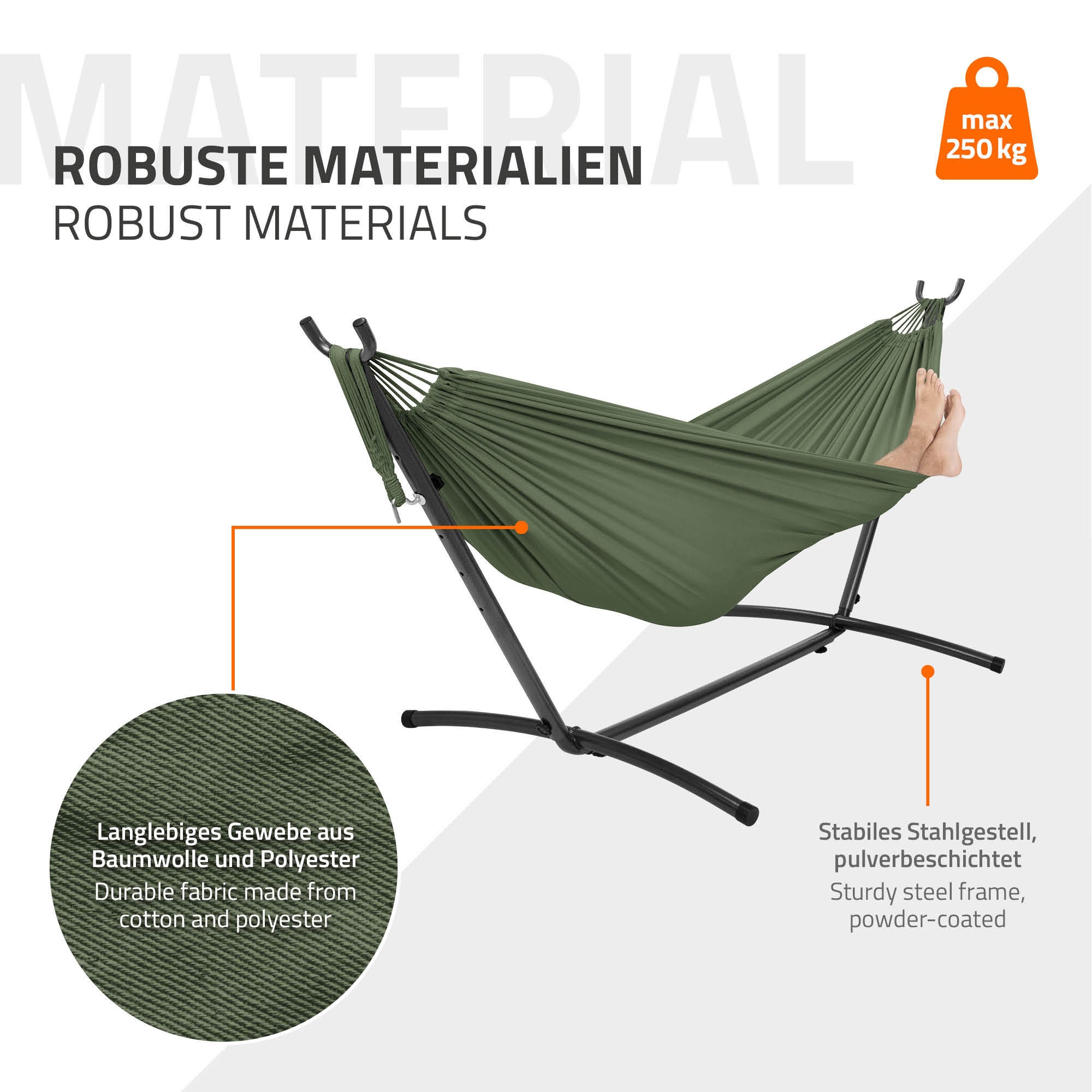 HÄNGEMATTE khaki - Grün, Metall (99/98/255cm) - ML-DESIGN