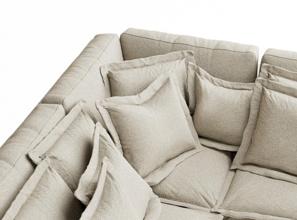 ECKSOFA Amalfi Beige Grau Chenille-Stoff - Beige/Schwarz, Holz/Holzwerkstoff (238/222cm) - Maison de Reve