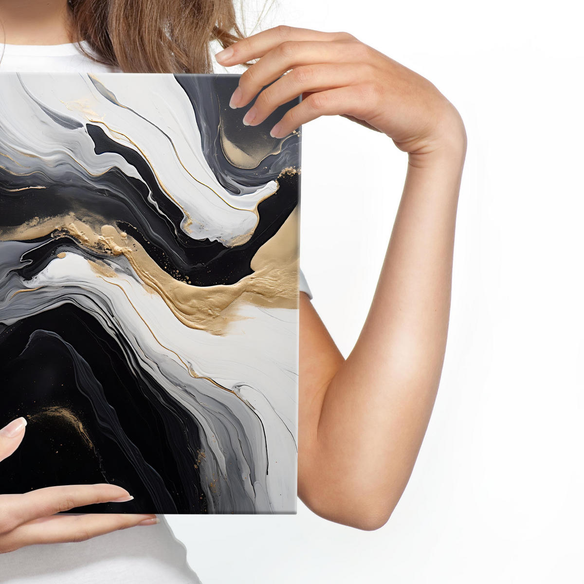 LEINWANDBILD Marmor Moderne Abstraktion 100x70 - Beige/Schwarz, Textil (100/70cm) - Muralo