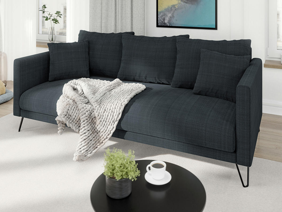 SITZGARNITUR 3+2+1 Harmony Graphit Chenille - Graphitfarben/Schwarz, Holz/Textil (200/85/100cm) - S-Style Möbel