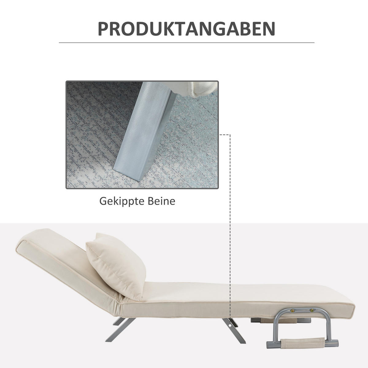 3-IN-1 Schlafsofa Schlafsessel Armlehne Klappbett Gästebett Chaiselongue Creme - Creme, Kunststoff (69/80/65cm) - HOMCOM